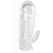 Прозрачная гелевая насадка с шипами и клиторальным отростком - 13 см. - Toyfa Basic - в Уфе купить с доставкой