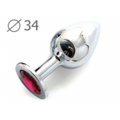 Коническая серебристая анальная втулка с малиновым кристаллом - 8,2 см. - Anal Jewelry Plug - купить с доставкой в Уфе