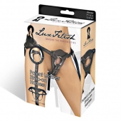Черные трусики для страпона из патентованной кожи - Lux Fetish - купить с доставкой в Уфе