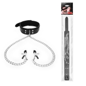 Черный ошейник с зажимами на соски на цепочке - Notabu - купить с доставкой в Уфе