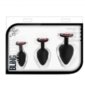 Набор черных анальных пробок с красным кристаллом-сердечком Bling Plugs Training Kit - Blush Novelties - купить с доставкой в Уфе