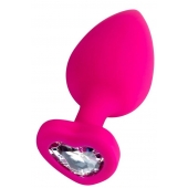 Розовая анальная втулка Diamond Heart с прозрачным кристаллом - 9,5 см. - ToyFa - купить с доставкой в Уфе Розовая анальная втулка Diamond Heart с прозрачным кристаллом - 9,5 см. - ToyFa - купить с доставкой в Уфе