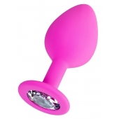 Розовая анальная втулка Brilliant с прозрачным кристаллом - 8 см. - ToyFa - купить с доставкой в Уфе