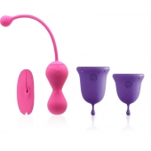 Подарочный набор: розовый тренажер Кегеля MAGIC KEGEL MASTER 2 и фиолетовые менструальные чаши - Magic Motion