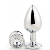 Серебристая анальная втулка с прозрачным кристаллом - 7,1 см. - Dream Toys - купить с доставкой в Уфе