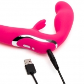 Ярко-розовый безремневой страпон Rechargeable Vibrating Strapless Strap-On - Happy Rabbit - купить с доставкой в Уфе