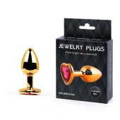 Золотистая анальная пробка с малиновым кристаллом-сердечком - 7 см. - Anal Jewelry Plug - купить с доставкой в Уфе