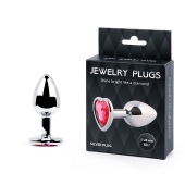 Серебристая анальная пробка с малиновым кристаллом-сердечком - 7 см. - Anal Jewelry Plug - купить с доставкой в Уфе