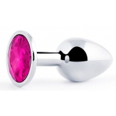 Серебристая анальная пробка с малиновым кристаллом - 7,2 см. - Anal Jewelry Plug - купить с доставкой в Уфе