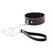 Черный широкий ошейник с красной строчкой и поводком - Crazy Handmade - купить с доставкой в Уфе