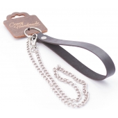 Серебристый металлический поводок с кожаной черной ручкой - 80 см. - Crazy Handmade - купить с доставкой в Уфе