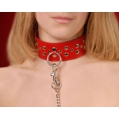 Красный кожаный ошейник с карабином и поводком - Sitabella - купить с доставкой в Уфе