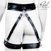 Черный кожаный пояс с гартерами - L-XL - Notabu - купить с доставкой в Уфе