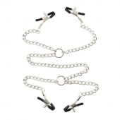 Серебристые зажимы для сосков и половых губ на тонкой цепочке - Notabu - купить с доставкой в Уфе