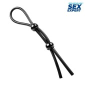 Черное силиконовое лассо с двумя шариками для утяжки - Sex Expert - в Уфе купить с доставкой