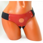 Красные кожаные трусики для страпона - БДСМ Арсенал - купить с доставкой в Уфе