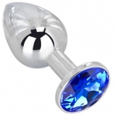 Анальное украшение BUTT PLUG  Small с синим кристаллом - 7 см. - Anal Jewelry Plug - купить с доставкой в Уфе Анальное украшение BUTT PLUG  Small с синим кристаллом - 7 см. - Anal Jewelry Plug - купить с доставкой в Уфе