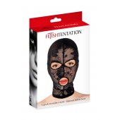 Черная кружевная маска на голову с отверстиями для глаз и рта - Fetish Tentation - купить с доставкой в Уфе