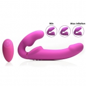 Розовый безремневой страпон с вибрацией и функцией расширения Inflatable Ergo-Fit Strapless Strap-On - XR Brands - купить с доставкой в Уфе