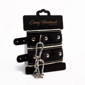 Черные скругленные наручники с мягкой бежевой подкладкой - Crazy Handmade - купить с доставкой в Уфе