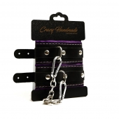 Черно-фиолетовые скругленные наручники с мягкой подкладкой - Crazy Handmade - купить с доставкой в Уфе