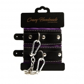 Черно-фиолетовые скругленные наручники с мягкой подкладкой - Crazy Handmade - купить с доставкой в Уфе