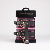 Черные кожаные оковы с розовой строчкой - Crazy Handmade - купить с доставкой в Уфе