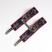 Черные кожаные оковы с розовой строчкой - Crazy Handmade - купить с доставкой в Уфе