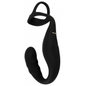 Черное эрекционное кольцо со стимуляцией промежности и анальной пробкой Cock Ring with RC Prostate Plug - Orion - в Уфе купить с доставкой