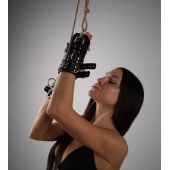 Черные высокие кожаные наручники для подвешивания - Crazy Handmade - купить с доставкой в Уфе