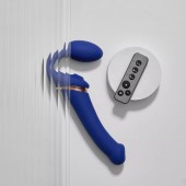 Синий безремневой страпон Multi Orgasm Bendable Strap-On size XL с клиторальной стимуляцией - Strap-on-me - купить с доставкой в Уфе