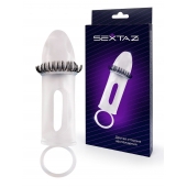 Закрытая насадка на пенис с подхватом мошонки и стимулирующими «ресничками» - Sextaz - в Уфе купить с доставкой