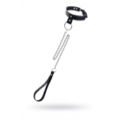 Черный узкий однослойный ошейник с серебристым поводком-цепочкой - Pecado - купить с доставкой в Уфе