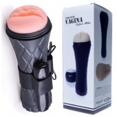 Телесный мастурбатор-вагина в черной колбе с вибрацией - Boys of Toys - в Уфе купить с доставкой