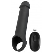 Черная вибронасадка для пениса с хомутом для мошонки и пультом ДУ Remote Controlled Penis Extension - Orion - в Уфе купить с доставкой