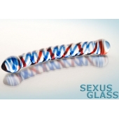Двусторонний стеклянный фаллос с разноцветными спиралями - Sexus купить с доставкой в интернет-магазине Orgasmix в Уфе Двусторонний стеклянный фаллос с разноцветными спиралями - Sexus