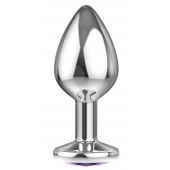 Малая серебристая анальная пробка Diamond Purple Sparkle Small с фиолетовым кристаллом - 7 см. - Lola Games - купить с доставкой в Уфе