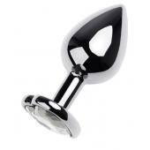 Серебристая анальная пробка с прозрачным кристаллом-сердцем - 8 см. - ToyFa - купить с доставкой в Уфе