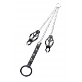 Черно-серебристые зажимы для сосков с кольцом для пениса TOYFA Metal - ToyFa - купить с доставкой в Уфе