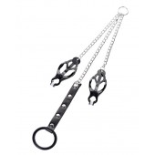 Черно-серебристые зажимы для сосков с кольцом для пениса TOYFA Metal - ToyFa - купить с доставкой в Уфе