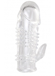 Прозрачная гелевая насадка с шипами и клиторальным отростком - 13 см. - Toyfa Basic - в Уфе купить с доставкой