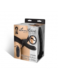 Чёрный полый страпон с вибрацией Unisex Vibrating Hollow Strap-On - 14 см. - Lux Fetish - купить с доставкой в Уфе