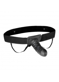 Чёрный полый страпон с вибрацией Unisex Vibrating Hollow Strap-On - 14 см. - Lux Fetish - купить с доставкой в Уфе