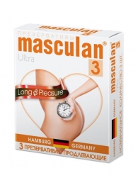 Розовые презервативы Masculan Ultra Long Pleasure с колечками, пупырышками и продлевающим эффектом - 3 шт. - Masculan - купить с доставкой в Уфе