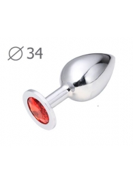 Коническая серебристая анальная втулка с красным кристаллом - 8,2 см. - Anal Jewelry Plug - купить с доставкой в Уфе