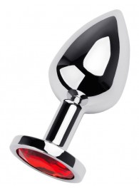 Серебристая коническая анальная пробка с красным кристаллом - 8 см. - ToyFa - купить с доставкой в Уфе