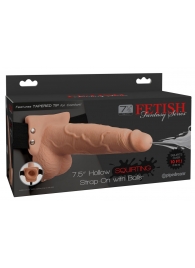 Телесный полый страпон с имитацией эякуляции 7.5  Hollow Squirting Strap-On with Balls Flesh - 21,6 см. - Pipedream - купить с доставкой в Уфе