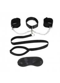 Чёрный ошейник с наручниками и поводком Collar Cuffs   Leash Set - Lux Fetish - купить с доставкой в Уфе