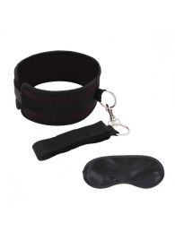 Черный ошейник с длинным поводком Collar and Leash Set - Lux Fetish - купить с доставкой в Уфе