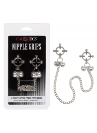 Металлические зажимы для сосков на цепочке Nipple Grips 4-Point Nipple Press with Bells - California Exotic Novelties - купить с доставкой в Уфе